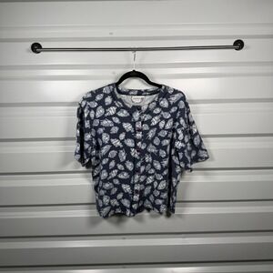 Katelyn Rose Petit Women's Navy Blue Fish Print Button Front Cardigan Sweater